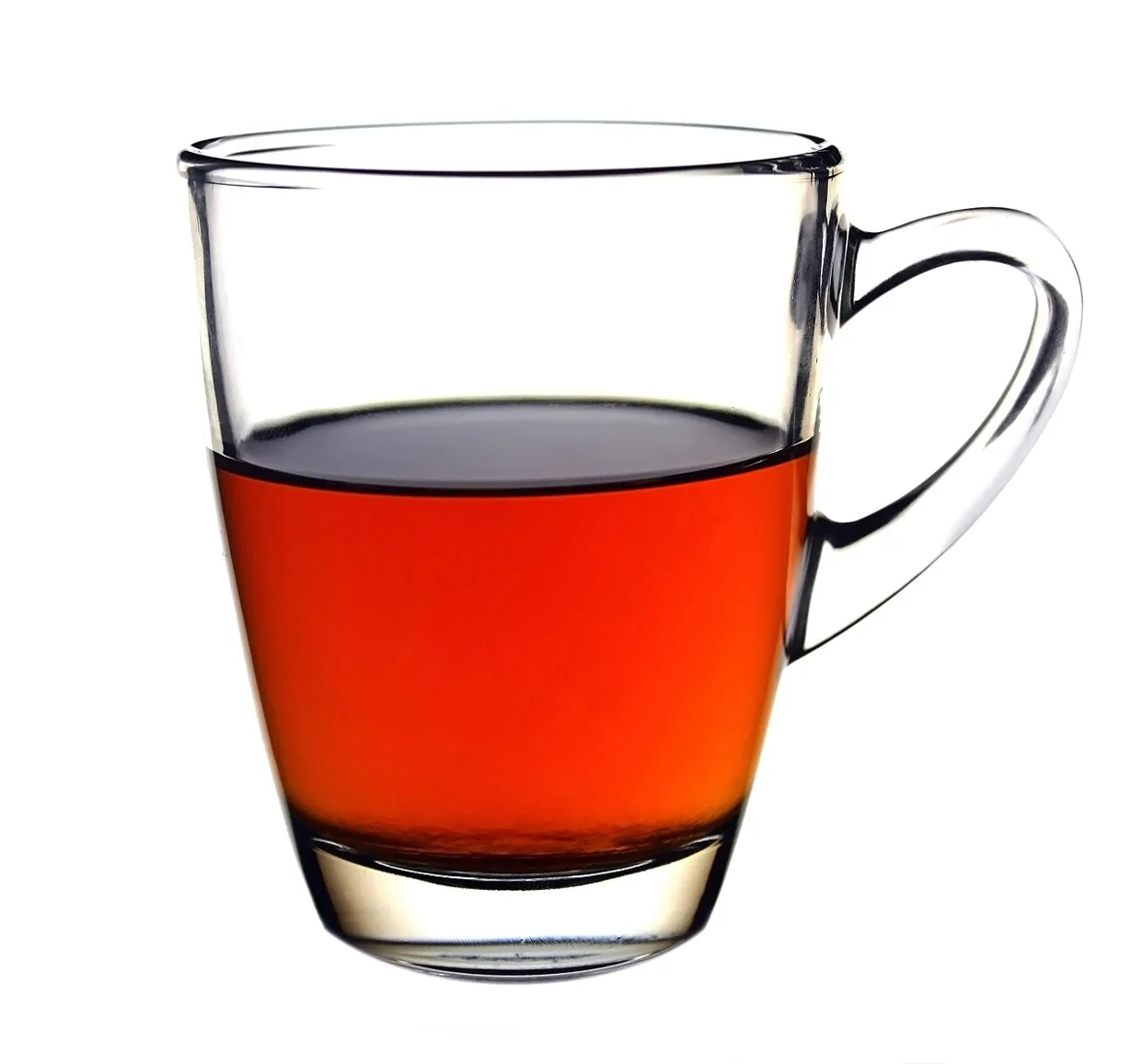A clear glass cup filled with tea