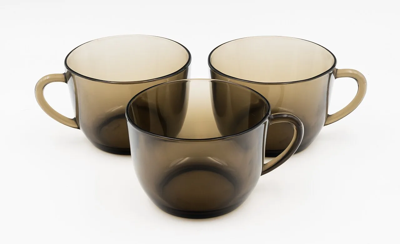 Three translucent cups arranged together
